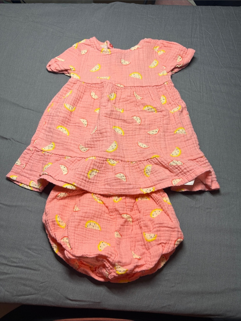 Koala Kids Coral Pink Baby Dress with Lemon Slice Motif